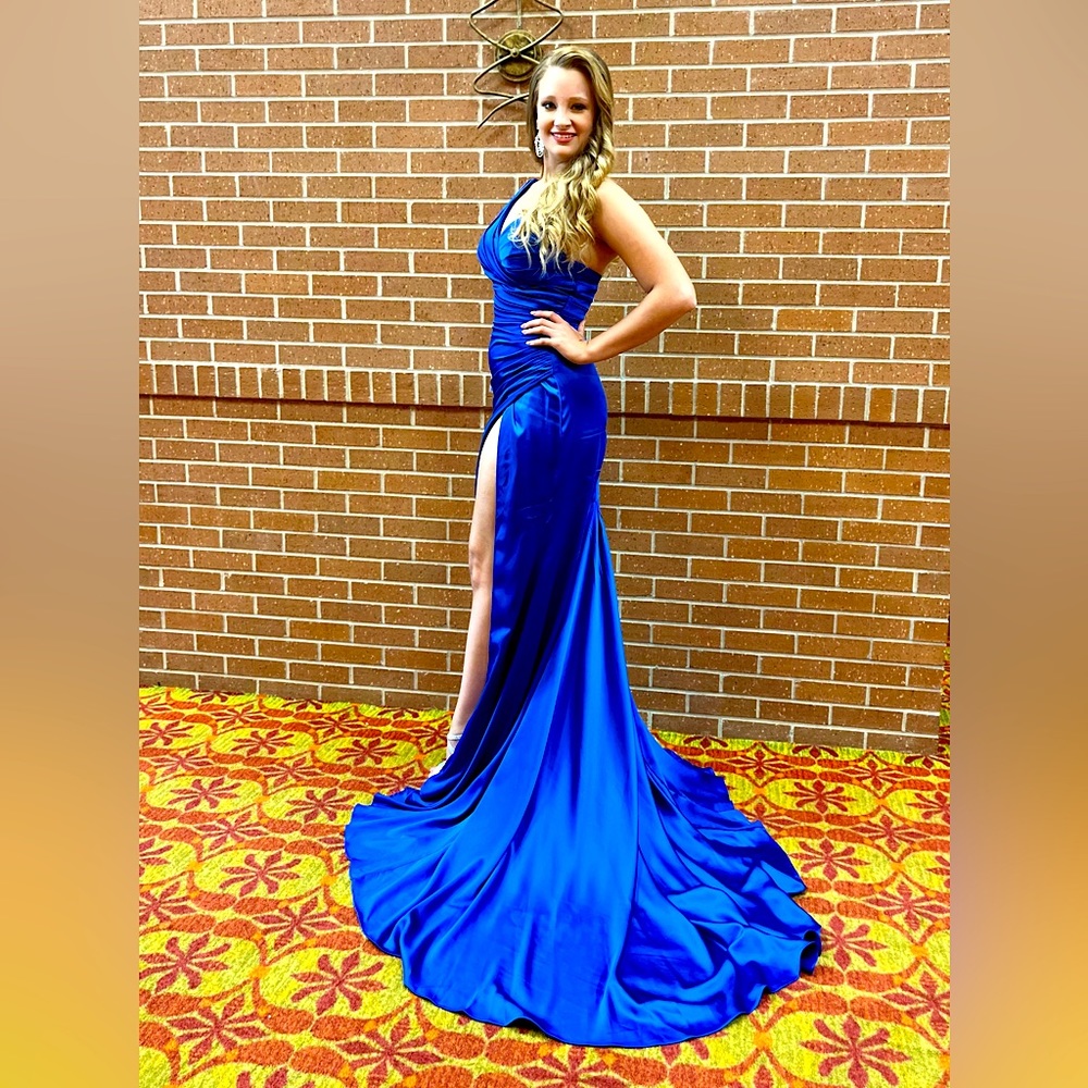 Ashley Lauren one shoulder royal blue prom formal Gown
